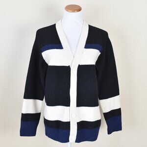 COS Knit Stripe V-Neck Wool Cardigan Sweater - S